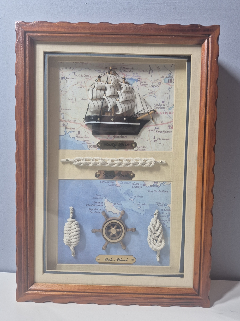 Vintage Nautical Wall Shadowbox with Ship and Rope Accents - Key Box